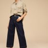 Rinse Blue Double Button Cropped Wide Leg Jeans